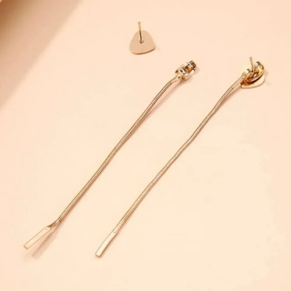 NEW Long gold dangle earrings, heart tassel earrings, Gold tassel heart earrings